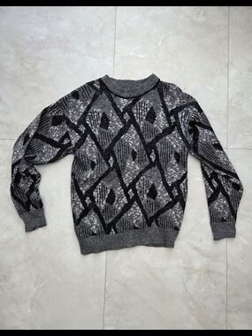 Vintage Geometric Pattern Grey Sweater